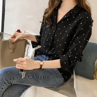 female asian moda dot polka blouse clothing sleeve korean tunic size de shirt long mujer women tops blouse women shirt long slee