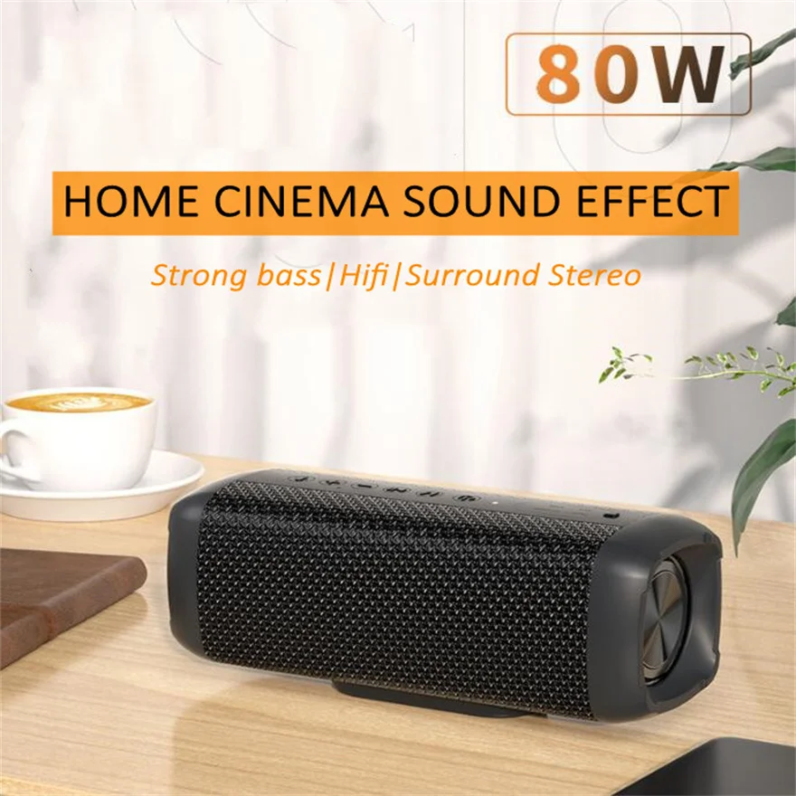 

80W high power bluetooth speaker subwoofer bar outdoor waterproof speaker portable column stereo surround Bass wireless speaker