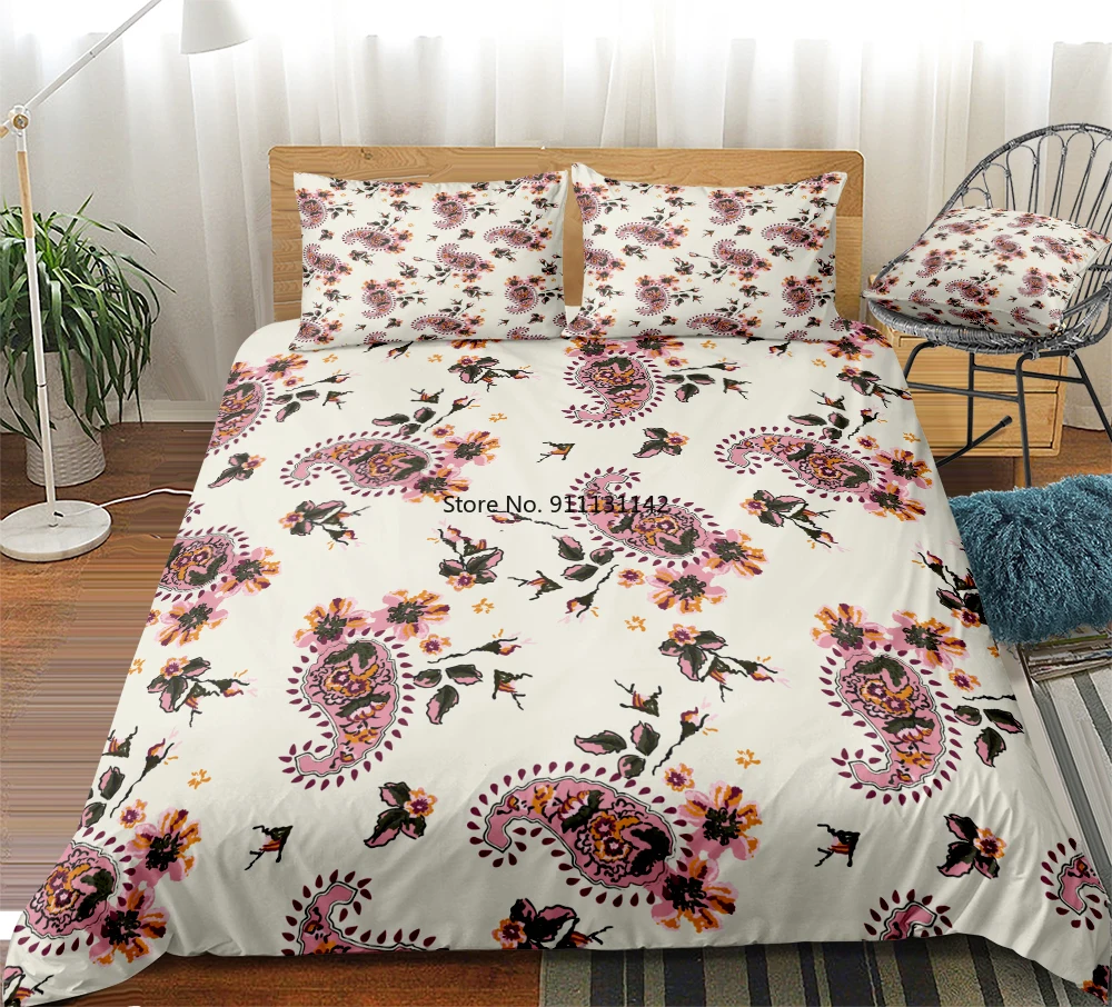 

Paisley Boho Duvet Cover Set Flower Romantic Bedding Set Blue Bohemia Home Textile Art Style Bedclothes Dropship