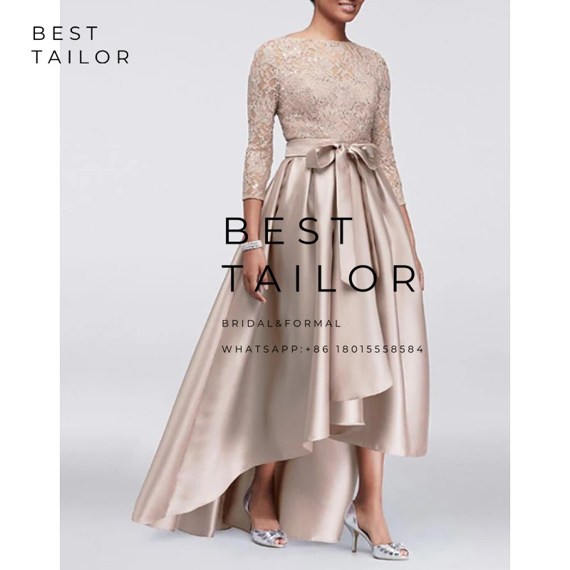 Высокая Низкая платья для матери невесты бисером кружевное асимметричное пояса