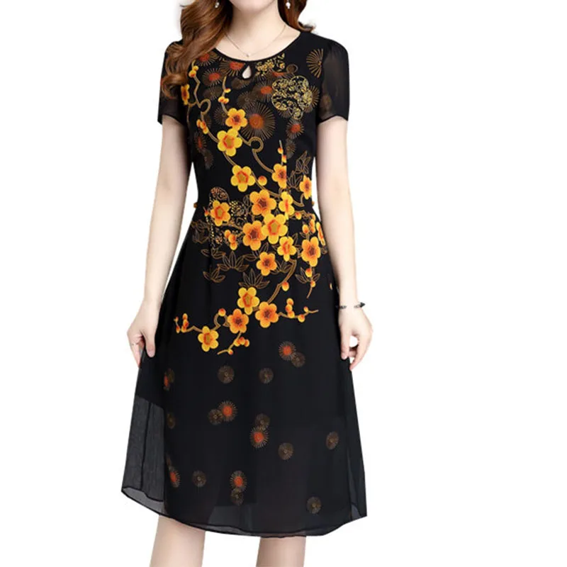 

Women's Long-style Chiffon Dresses New Summer Women's Dresses Long Sleeve Loose Leisure Short Sleeve Dress