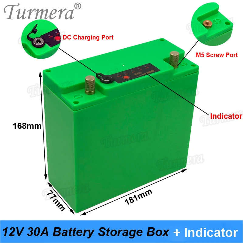 Turmera 12V 30Ah Battery Storage Box Case with Indicator DC Port Build 48Pieces 18650 Battery for Uninterrupted Power Supply 12V