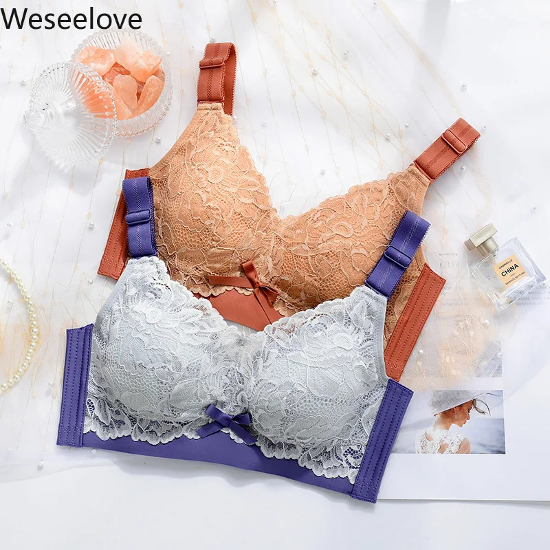 

Weseelove Women Full Coverage Wire Free Lace Bra Sexy Lace Underwear Breathable Thin Women Lingerie 34 36 38 40 42 B C D X54