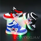 Детские кроссовки со светодиодной светильник кой, мягкая подошва, мультяшный Человек-паук, повседневная обувь для мальчиков и девочек, размер 21-30, диснеевские