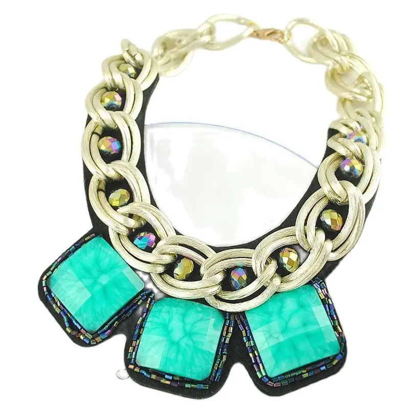 

European Chunky Chain Exaggerated Square Resin Gem Statement Bib Necklace For Women