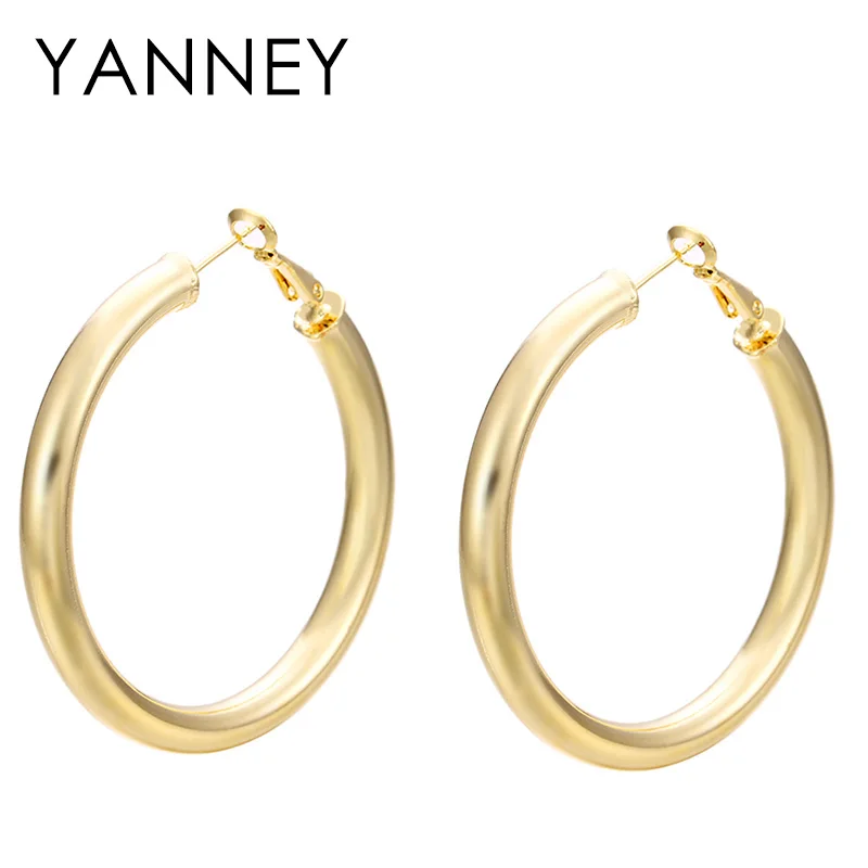 

YANNEY 925 Sterling Silver Earrings 50MM Golden Glossy Circle Hoop Earrings For Women Jewelry Gifts