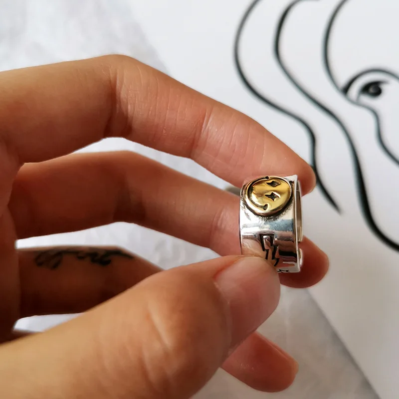 Женское Открытое кольцо в стиле панк регулируемое с молнией и смайликом простым