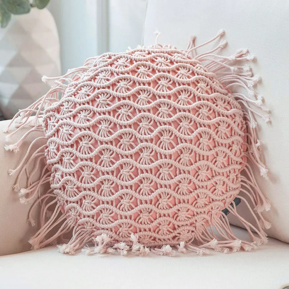 

Hand Woven Pillowcase Cushion Covers Round Shape Pillow Cover With Tassel Macrame Bohemia Style For Bed Couch Car Home Decor