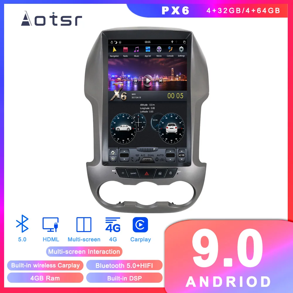 

Tesla style Android 9.0 car GPS navigation for Ford F250 Ranger 2015-2018 Auto Radio Stereo Head Unit Multimedia Vertical Screen