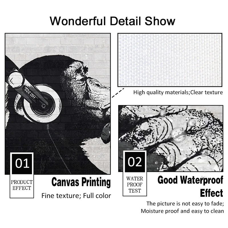 

Orangutan Listening to Music with Earphones Canvas Painting Wall Art Decor Poster Funny Animal Picture for Kids Room Home Decor
