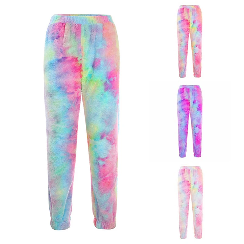 

2020 New Flannel Fleece Cargo Pants Women Tie Dye Joggers High Waist Women Sweatpants Autumn Winter Loose Trouser Plus Size 2XL