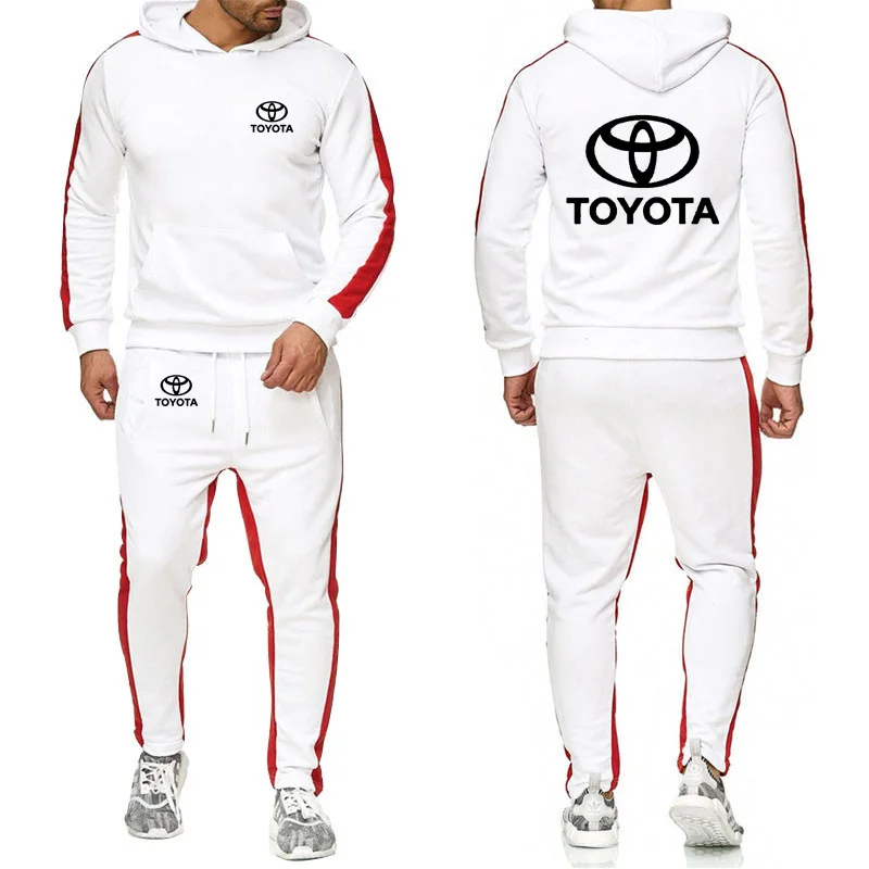 

Spring and Autumn Hoodies Men Toyota Printed unisex splice motion cotton pullover Hoodie harajuku Pants Suit 2Pcs