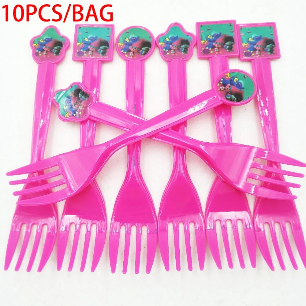 Fork10pcs 10 шт./пакет с героями мультфильма «тролли» вечерние поставки Бумага тарелка для торта посуда для детей, хороший подарок на день рождения украшения тарелки с троллями - Цвет: Fork10pcs