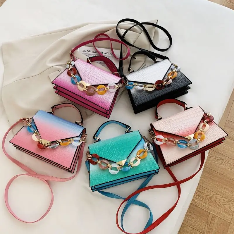 

New Fashion Ladies Gradient Color Shoulder Bag Acrylic Chains Crocodile Pattern Tote Bag Female Designer Luxury Travel Bags 2021