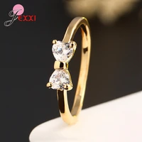 high quality simple design bow knot shape finger rings for womengirls 925 sterling silver jewelry gift sweet rings gold color