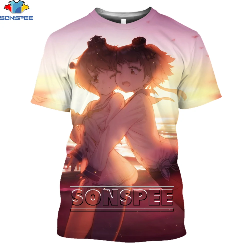 

SONSPEE Anime Cartoon Fleet Collection Men's T-shirt Two-dimensional Kawaii Cute Loli Casual Summer Shirt Harajuku Oversized T