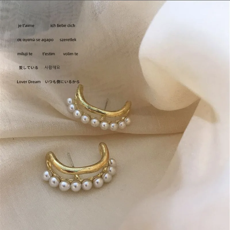 Роскошные винтажные золотые двойные гибочные полукруглые серьги с имитацией