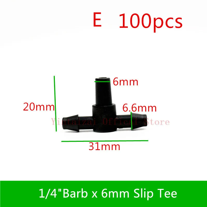 E 100pcs 100 шт. 1/" вставка штыревой соединитель локоть крест для 4/7 мм Microtube полива сада инструменты капельного полива и орошения фитинги - Цвет: E 100pcs