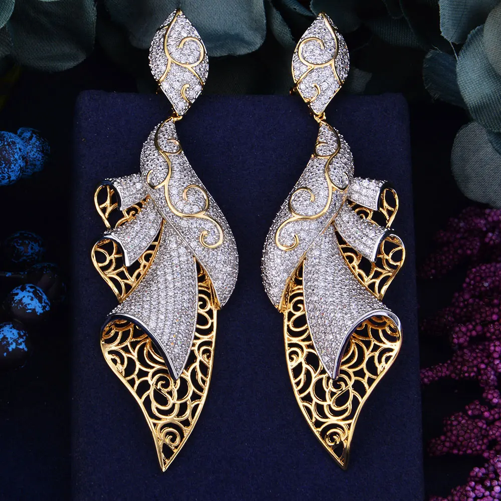 

CZ Bridal Long Big Pendant Earrings for Women Bridesmaid Pendant Wedding Jewelry Top Quality European Style