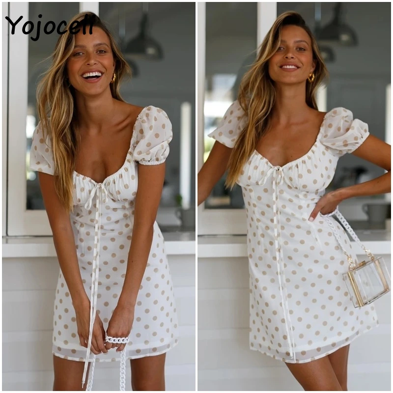 Женское мини платье с квадратным вырезом и бантом|Женские платья| |