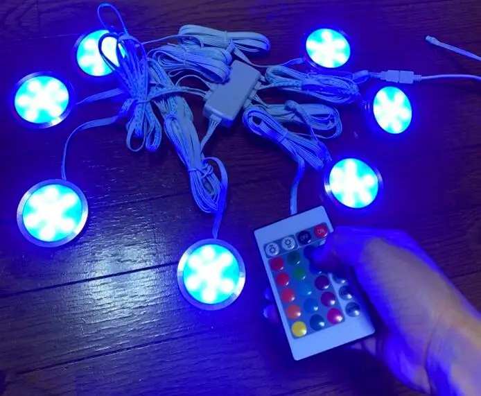 2/3/4/6/8 шт. цветная (RGB) светодиодная подсветка под шкаф Точечный светильник с