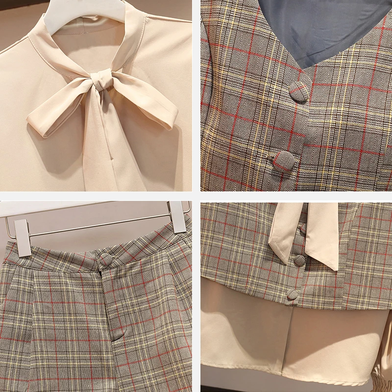 Trytree женский клетчатый Комплект из трех предметов повседневный однобортный Топ
