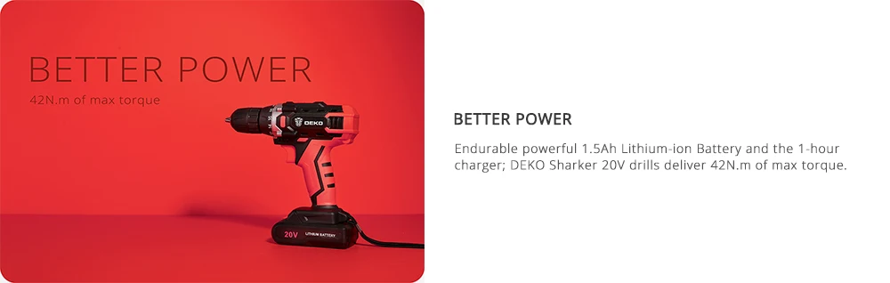 DEKO New Sharker 20 в Беспроводная сверлильная электрическая отвертка мини беспроводной драйвер питания литий-ионный аккумулятор постоянного тока 3/8 дюйма 2 скорости