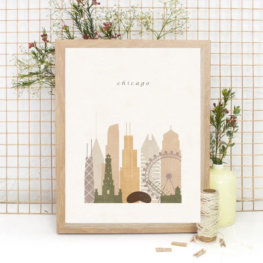 

Карта мира Чикаго, Карта путешествий, плакат, печать, без рамки, плакат, украшение для офиса