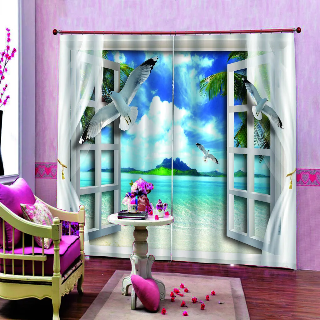 Занавески для окон 3D занавески роскошные затемненные гостиной пляжа