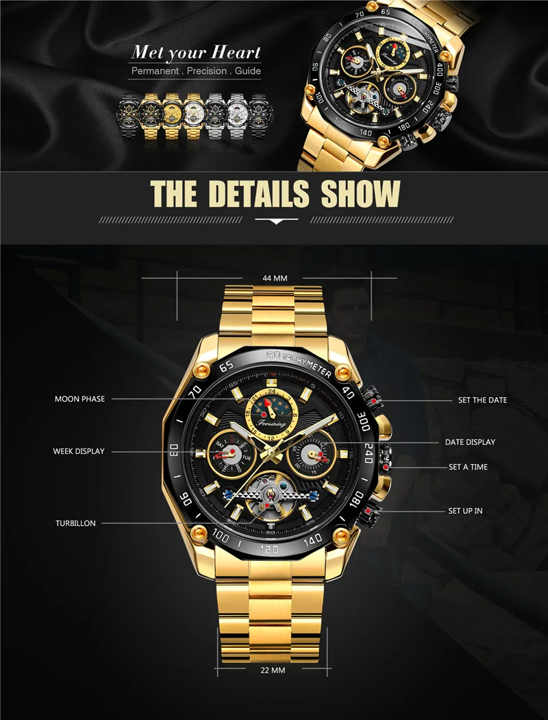 FORSINING Tourbillon автоматические механические мужские наручные часы военные