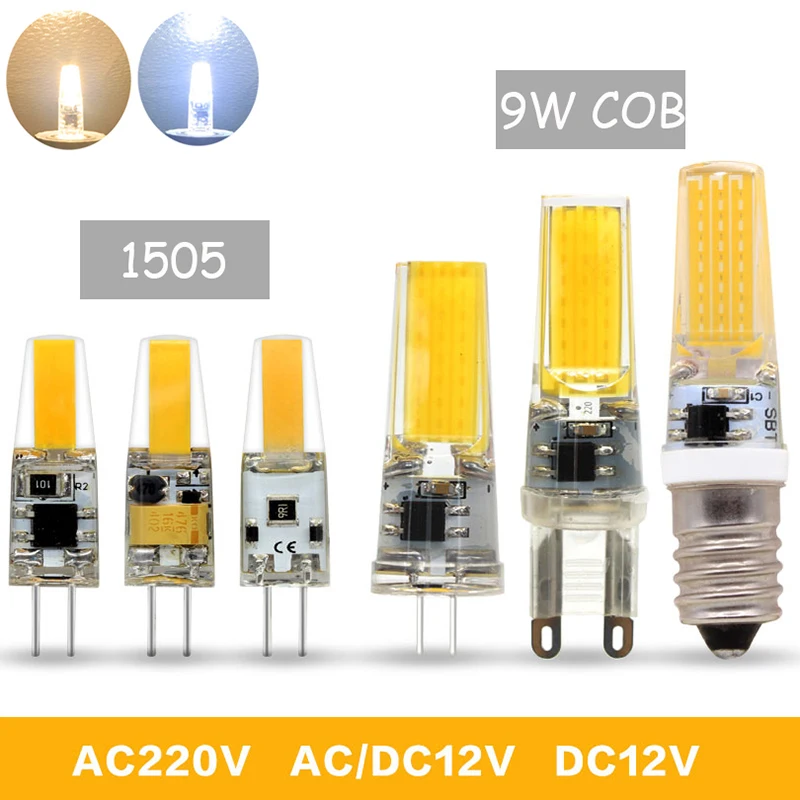 

5P/Lot G4 LED COB Lamp 6W 9W Bulb AC DC 12V 220V 1505 Candle Silicone Lights Replace 30W 40W Halogen for Chandelier Spotlight