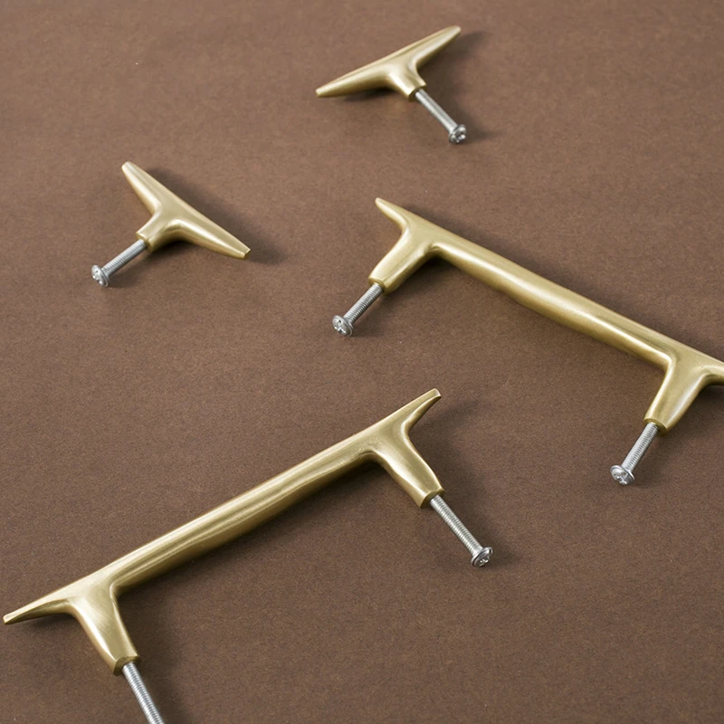 

LKL Solid Brass Handle Wardrobe Drawer Light Luxury Pure Copper Handmade Gold Handle T Bar Pulls for Furniture
