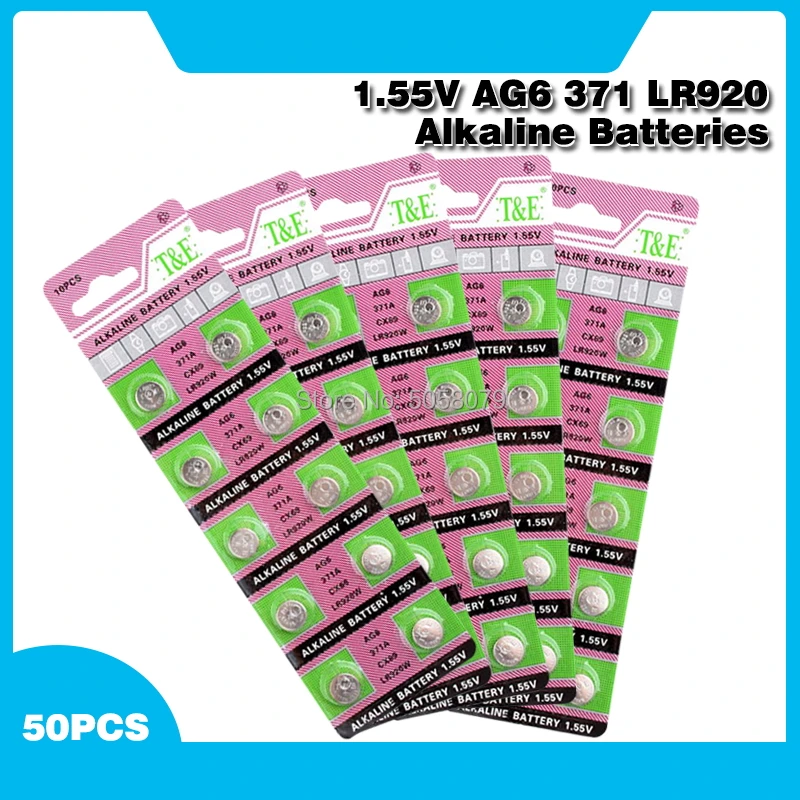 50 шт. щелочные батарейки AG6 1 55 в кнопочные 371 SR920SW LR920 SR927 171 370 L921 LR69 SR920 для