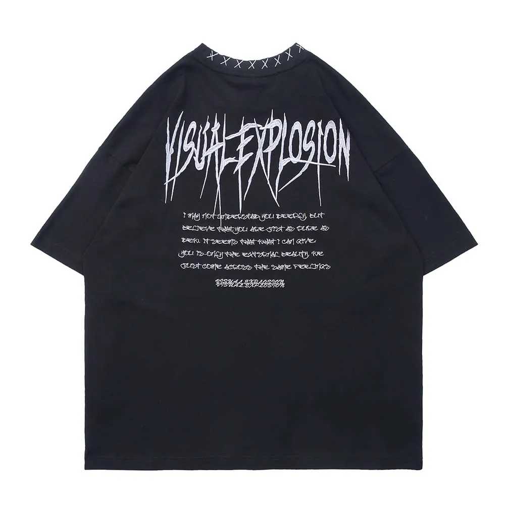 

UNCLEDONJM Embroidery streetwear oversized t shirt short sleeve retro t shirt harajuku goth clothes summer top tees UT2101