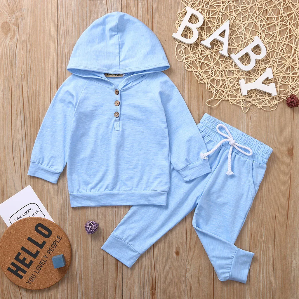 Kids Autumn Clothes Newborn Infant Baby Boys Girls Solid Hoodie Shirt Tops+ Pants Outfits Set Meisjes Kleding 6M-24M | Детская одежда и