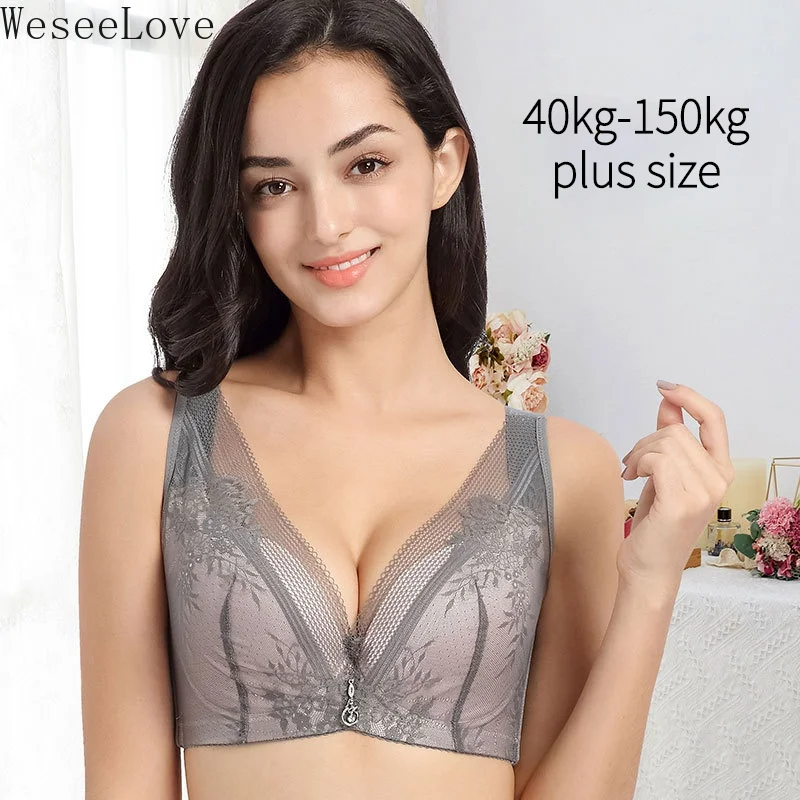 

WeseeLove 34-50 Big Size Sexy Lace Bra For Women Breathable Padded Push Up Underwear Underwire Push Up Bra Brassiere Plus Size