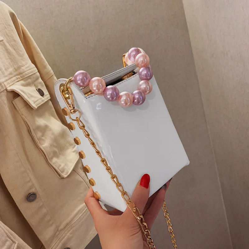 Корейская мода женская сумка с жемчугом маленькая ручками сверху сумки через