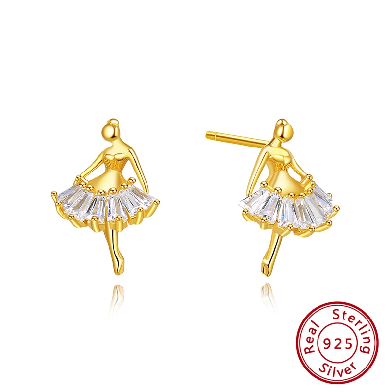 Gold Color ORSA JEWELS, Чистое Серебро S925 пробы, серьги-гвоздики для балета, АААА, кубический циркон, Женский балетник, модное ювелирное изделие SE181 - Цвет камня: Gold Color