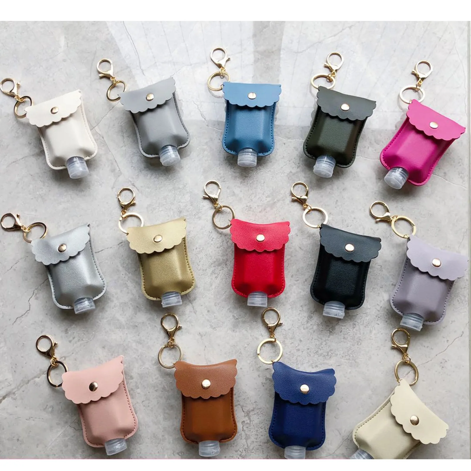 

1Pc New Fashion Multiful Keychain Key Ring Creative Card Wallet PU Leather Key Ring With Can Put Down Wash Free Disinfectant