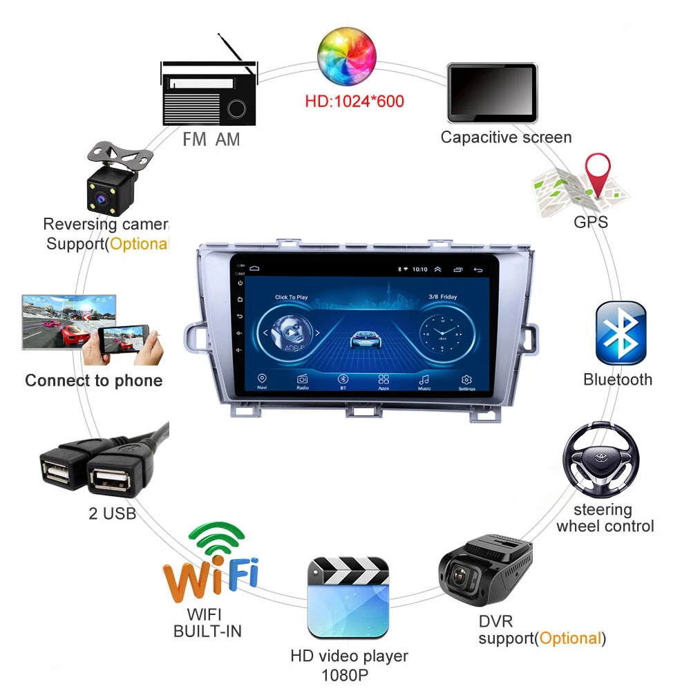 Автомагнитола для Toyota Prius 2009 2013 2 din Android 8 1 стерео Wi Fi GPS навигация мультимедийный