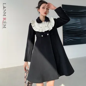LANMREM 2021 Ранняя весна винтажное темпераментное платье с длинными рукавами стильное черное шерстяное пальто с двумя пуговицами для женщин 2A3168