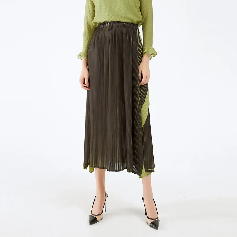 Skirt For Women 45-75kg Autumn 2022 New Fashion Irregular Patchwork Miyake Pleated High Waist Big Swing Skirts Female