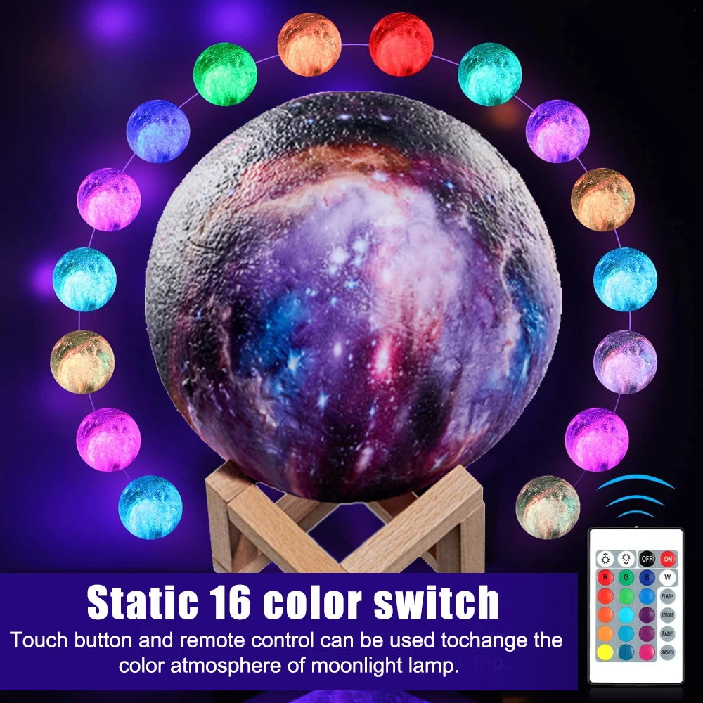 Светодиодная лампа для Луны с сенсорным сенсором 3D принтом 16 цветов Звездный