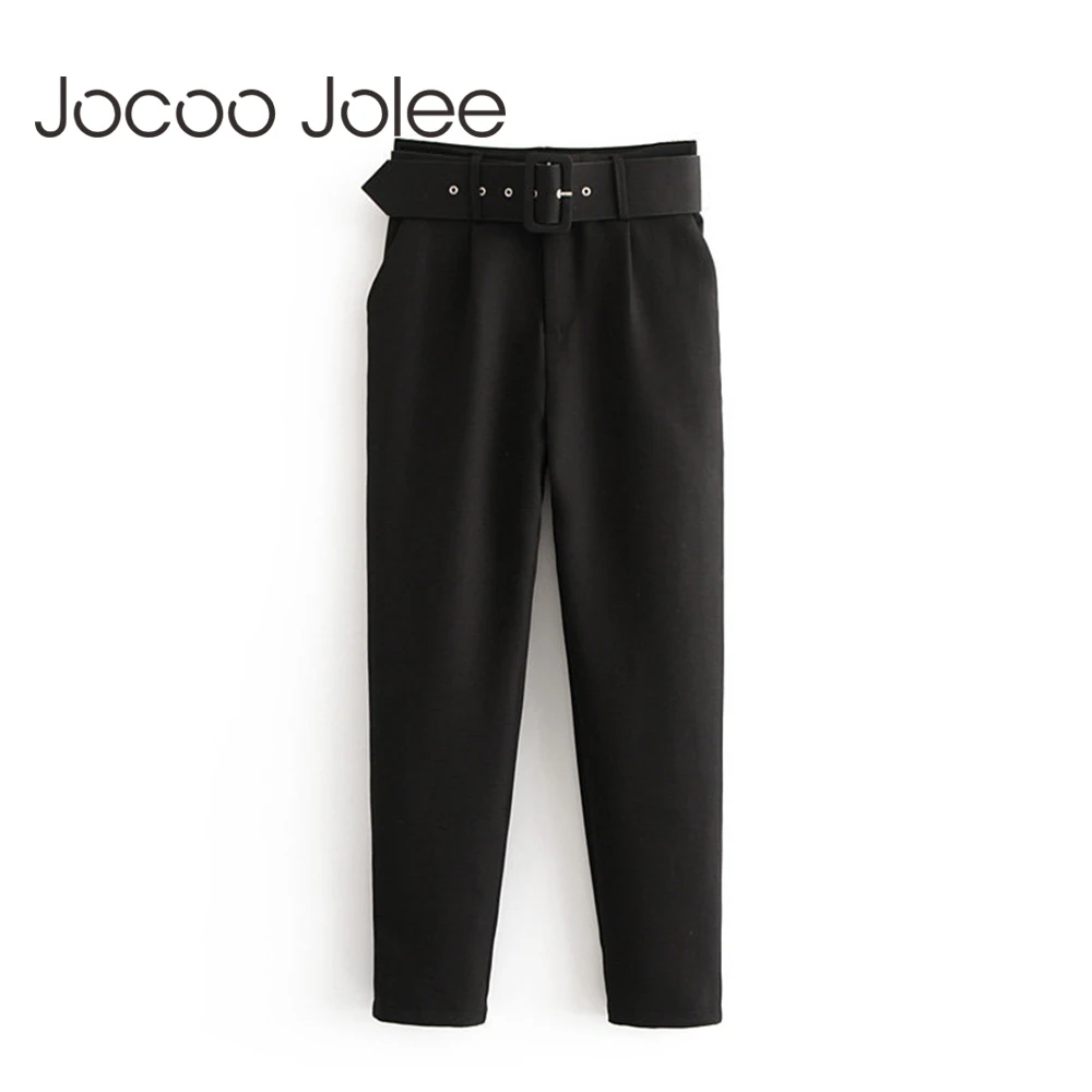 

Jocoo Jolee Women Black Suit Pants Women High Waist Sashes Pockets Office Ladies Pants Fashion Middle Aged Pink Yellow Pants