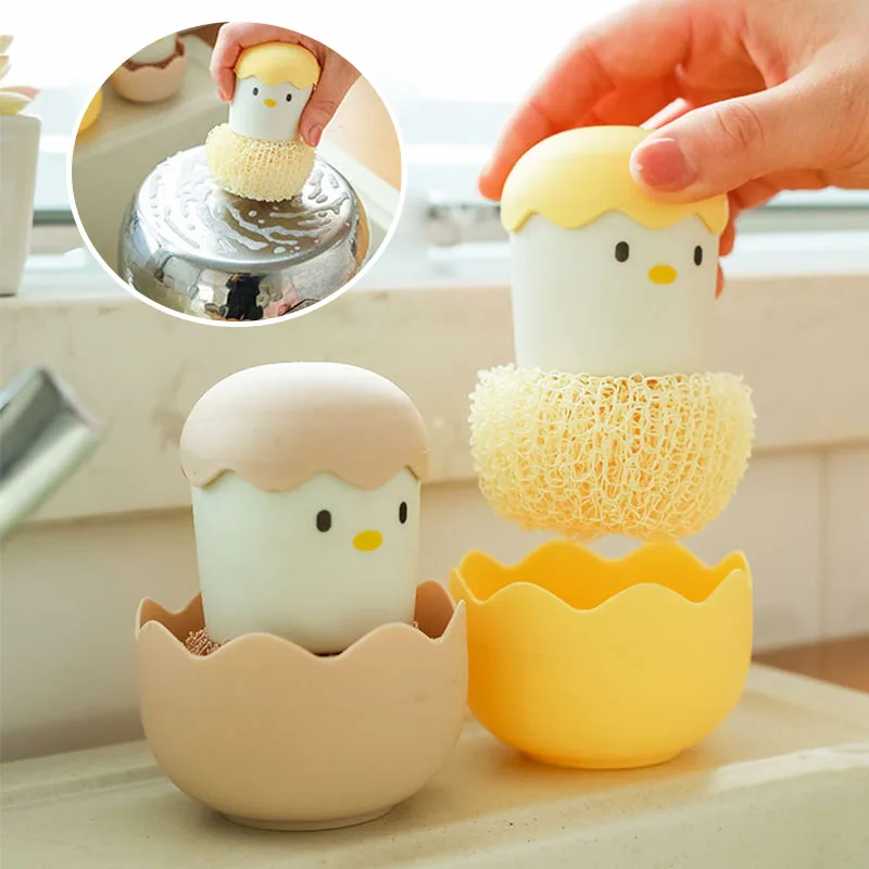 

Cartoon Eggshell Cleaning Ball Removable Replacement Cleaning Brush Pot Brush Holder Kitchen Supplies Household Cleaning Tools