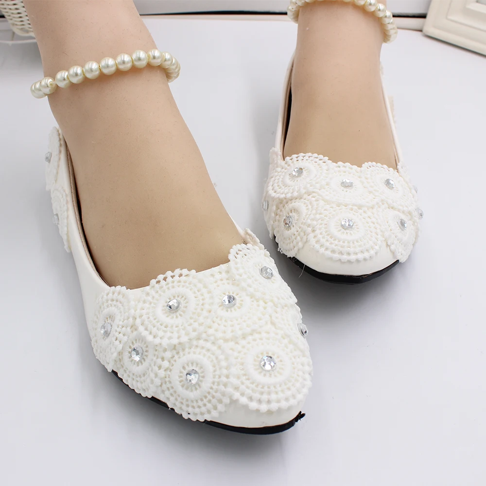 BaoYaFang Rhinestone Pearl foot chain high heel women's white handmade wedding shoes