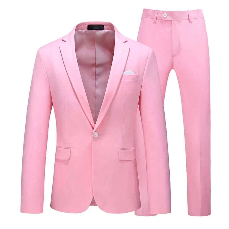 

Мужской пиджак и брюки, яркие цвета, облегающий деловой костюм для работы, свадьбы, сценического смокинга, наборы для жениха, белого, розового, красного цветов