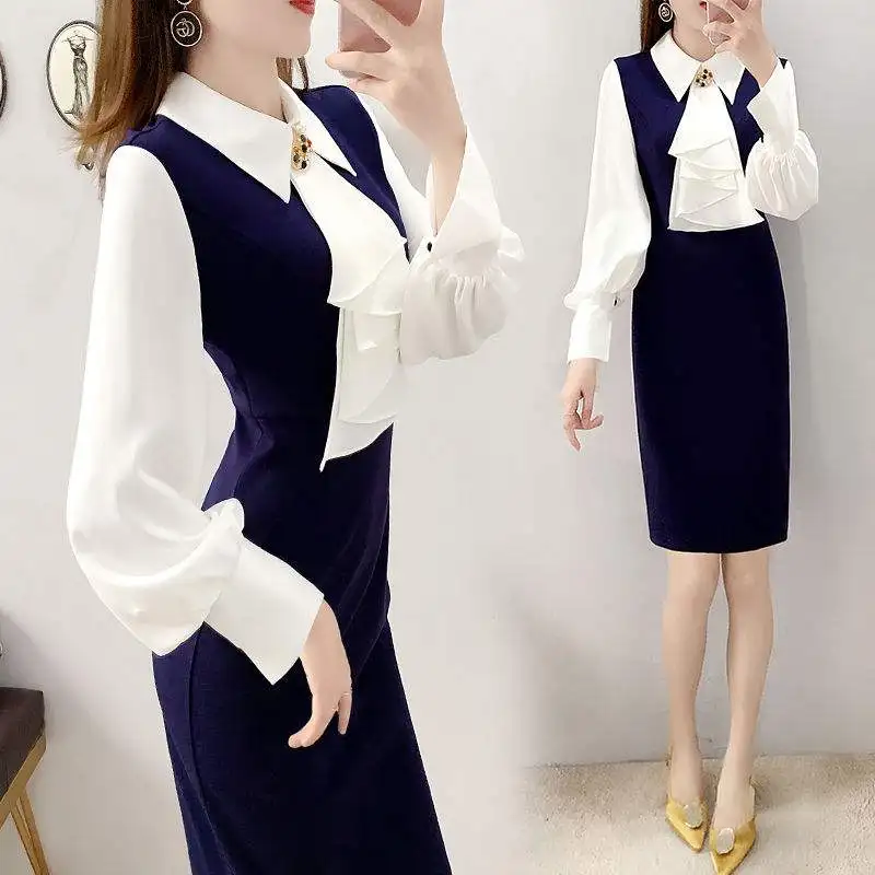 

Новое Осеннее, 2020, французское тонкое платье для женщин, осень и зима, темпераментная упаковка, бедра, офисное, Дамское, до колена