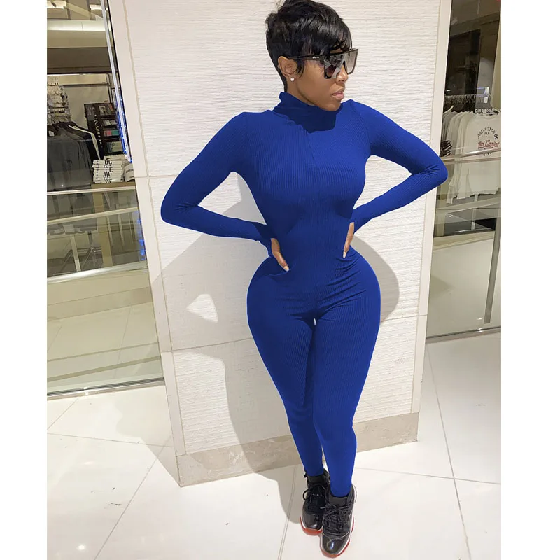 

ZKYZWX Fall Rib Women Bodycon Jumpsuit Sweatsuit O-neck Long Sleeve Rompers Sexy Night Club Party One Piece Sport Playsuits