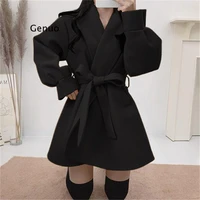 2021 european and american autumn and winter womens new fashion lapel waist slimming cardigan mid length woolen jacket women